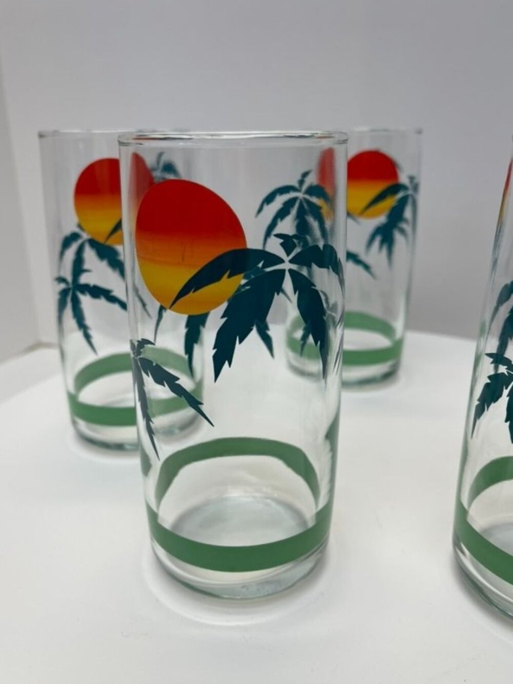 Vintage Tropical Palm Tree Sunset Tall Tumblers Set of 5 - Picture 2 of 6